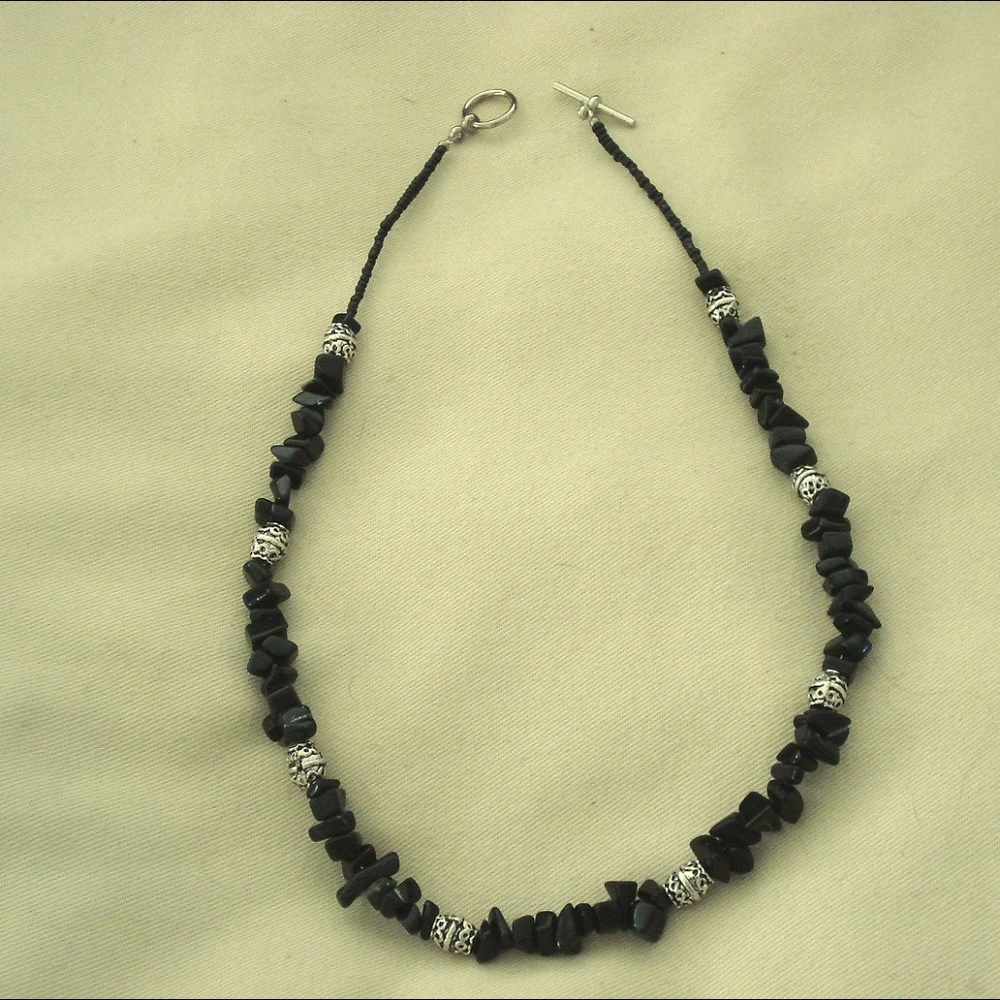 Handmade Black Onyx and Silver Beaded Necklace
